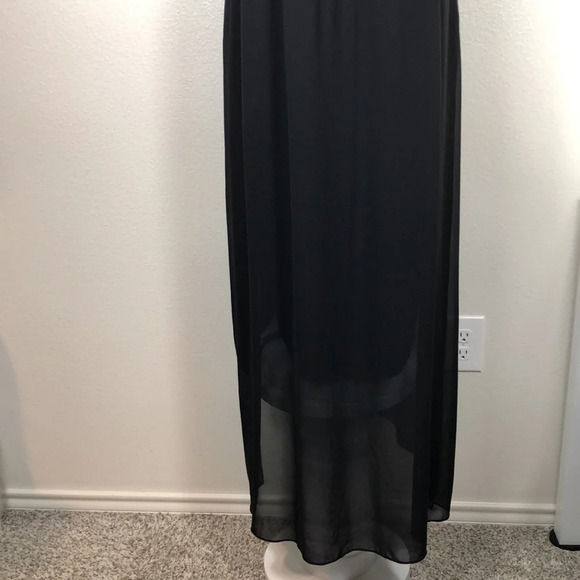 2/$30 Vince Camuto Dress 2X Black Maxi Chiffon Overlay Keyhole Front Long - Picture 6 of 16